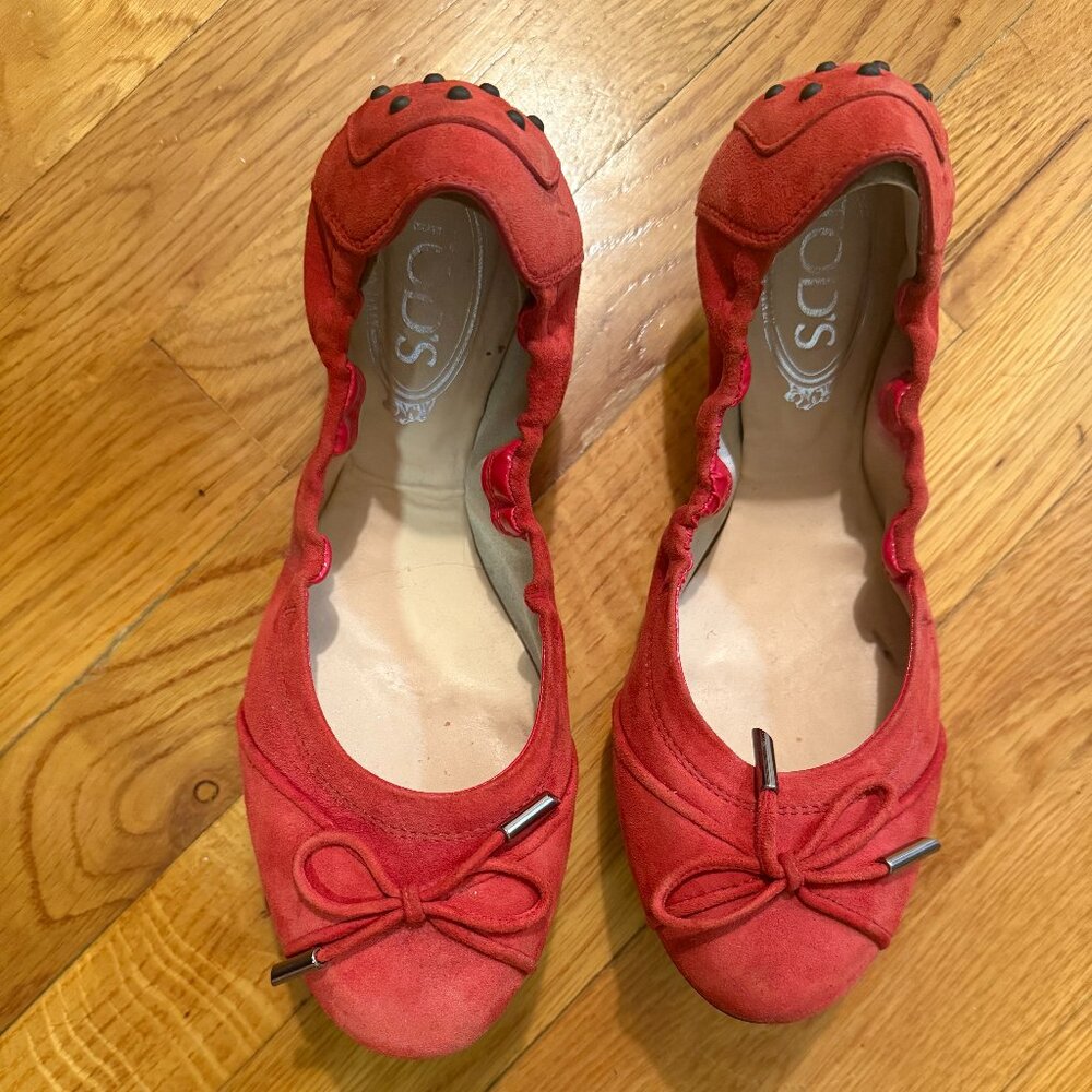 Tod's Suede Bow Accents Ballet Flats